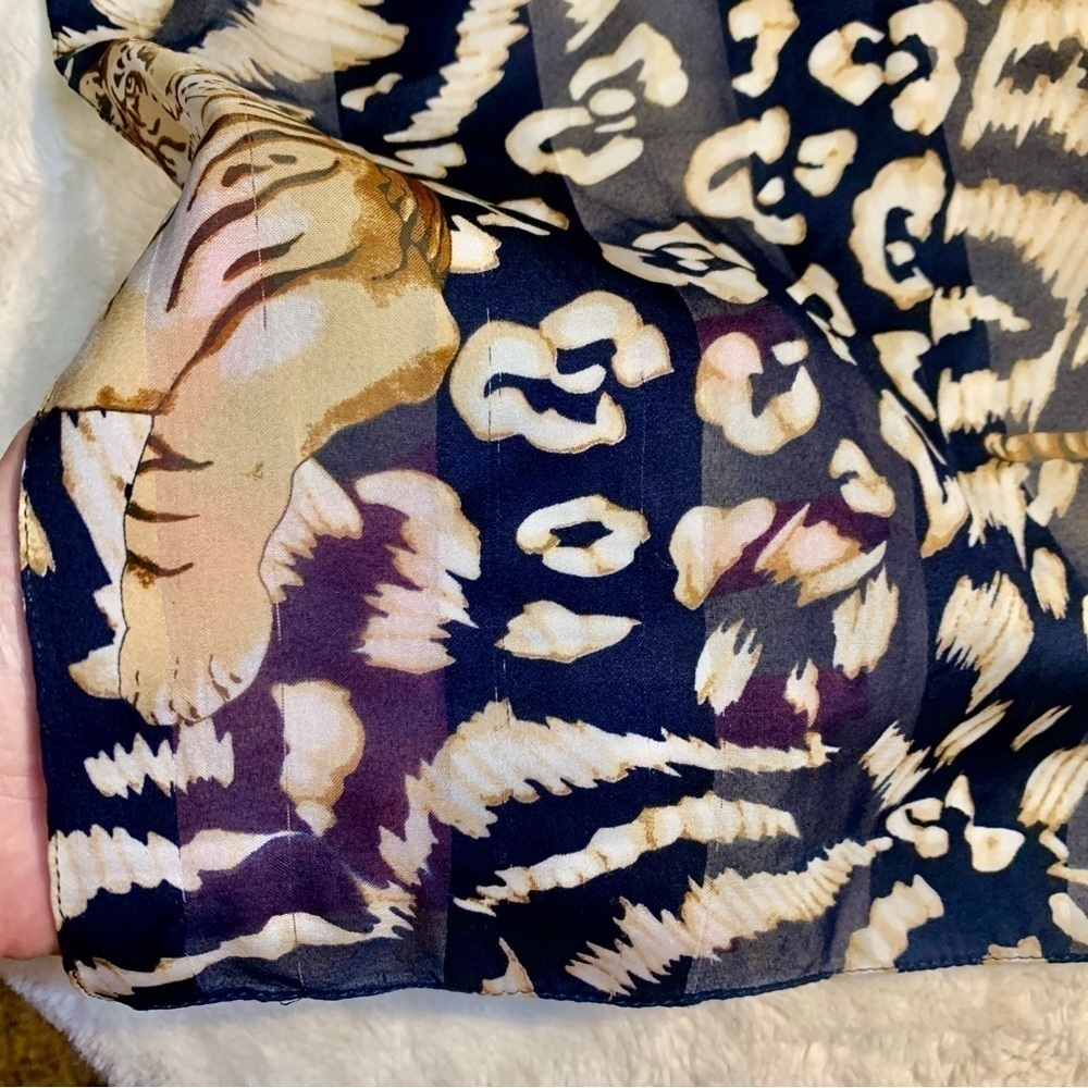 Animal Print Scarf Blue Big Cats Gold Orange Tiger Leopard Cheetah Classy - Picture 10 of 13